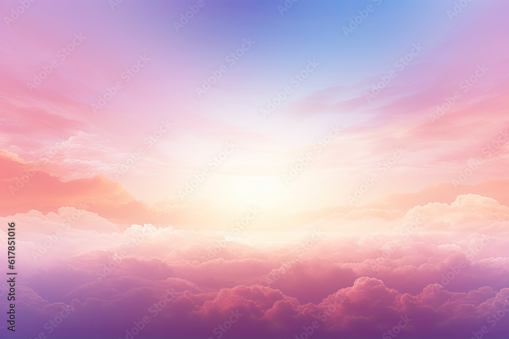 Blue sky colored with sunset light and pastel colors,   background. Generative Ai.