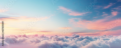 Blue sky colored with sunset light and pink pastel color, panorama background. Generative Ai. © annamaria
