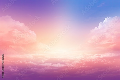 Blue sky colored with sunset light and pastel colors, background. Generative Ai.