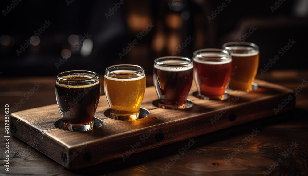 Golden ale in rustic brewery, poured into frothy pint glass generated by AI Golden ale in rustic brewery, poured into frothy pint glass generated by AI