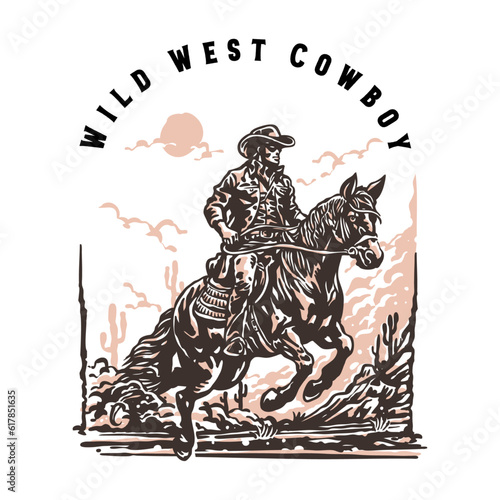 Cowboy riding a horse on a wild west desert