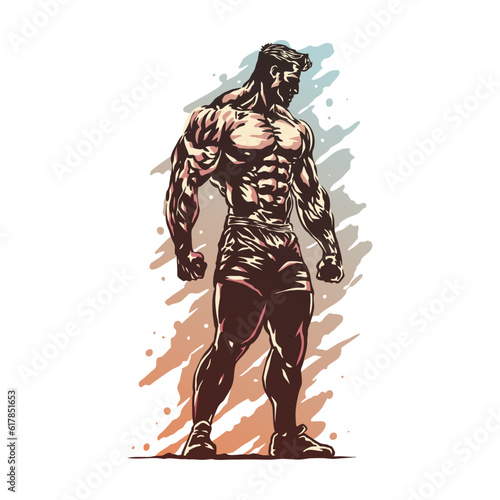 Body builder athlete with a cool pose and with a vibrant colors
