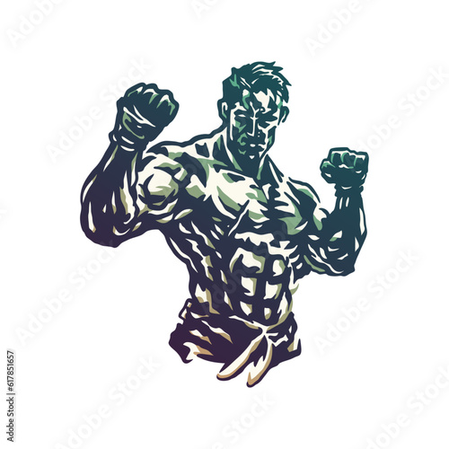 MMA fighter ready to fight pose with a brave face
