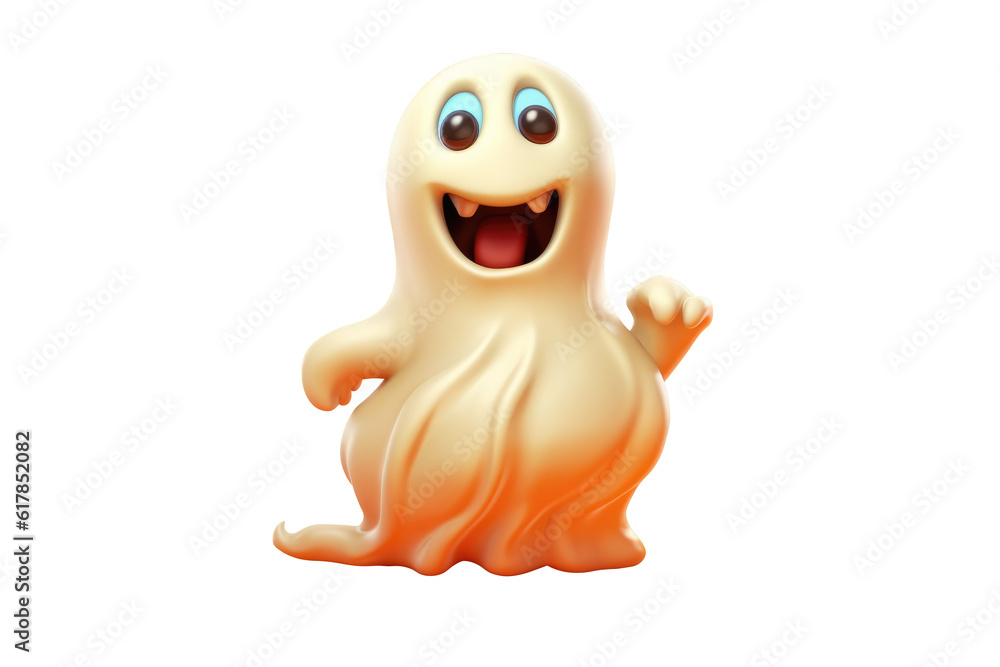 Halloween white Ghost cartoon character on white background. Generative AI Halloween white Ghost cartoon character on white background. Generative AI