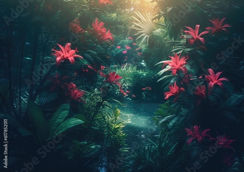 Wilderness of Blossoming Flowers. Digital Illustration. Generative ai.