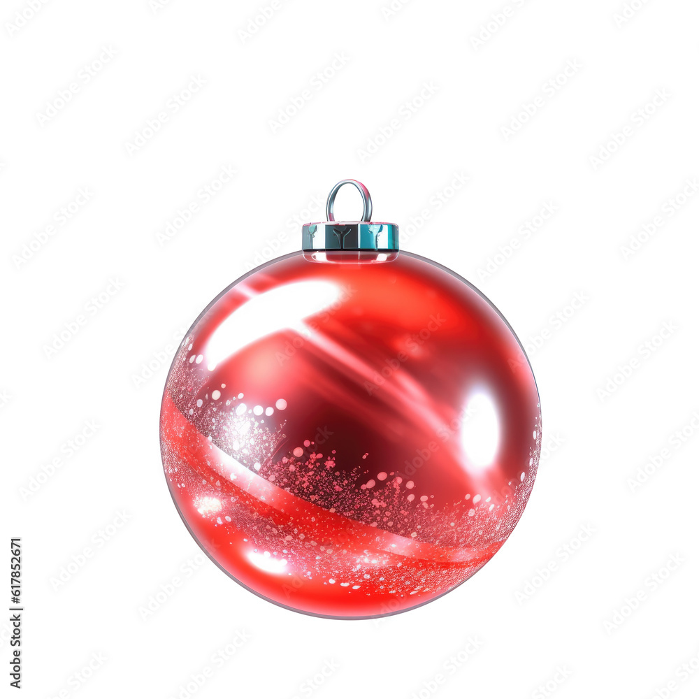 glass red Christmas ball with bow on white background. Generative AI glass red Christmas ball with bow on white background. Generative AI