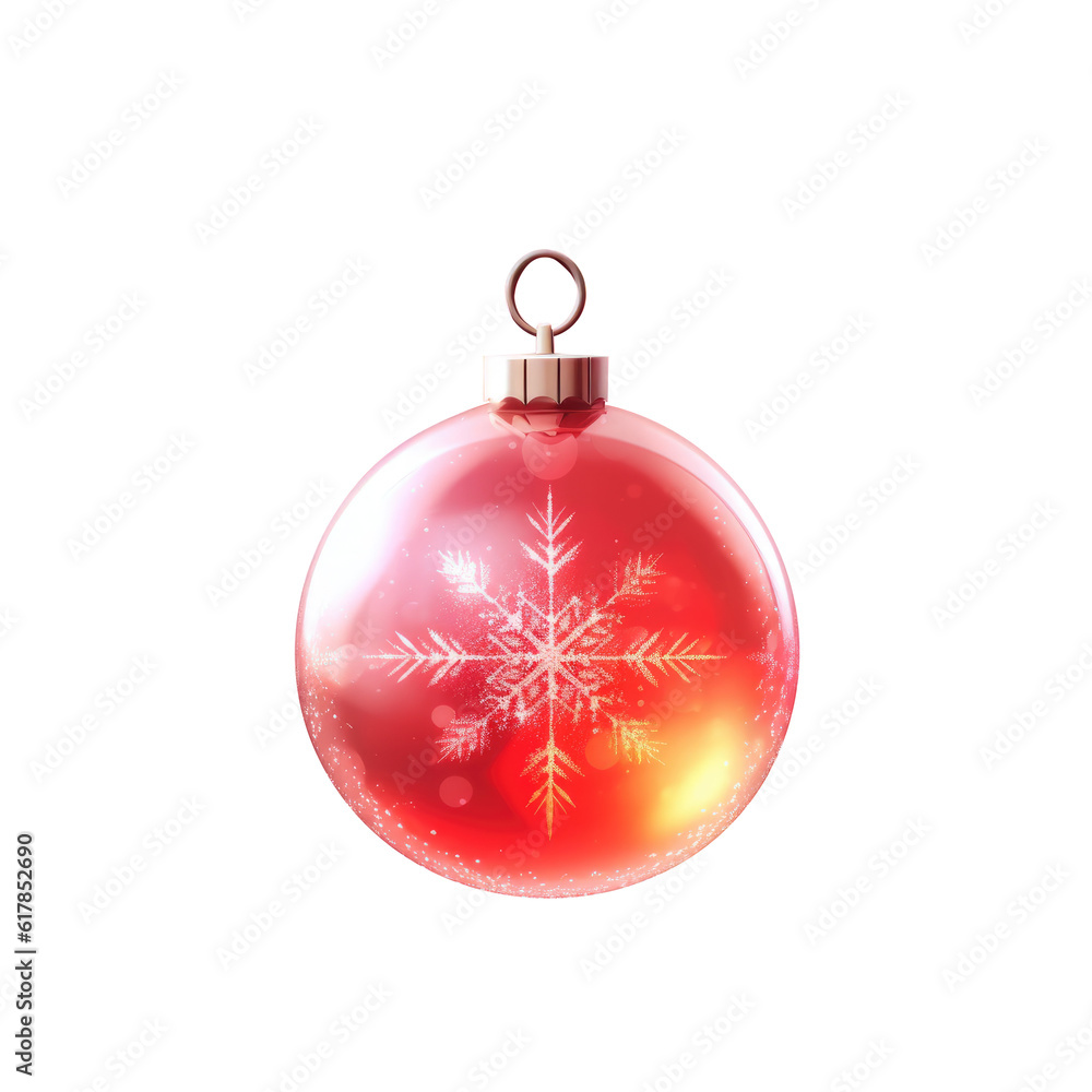 glass red Christmas ball with bow on white background. Generative AI glass red Christmas ball with bow on white background. Generative AI