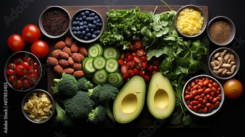 top view background of ingredients and healthy diet