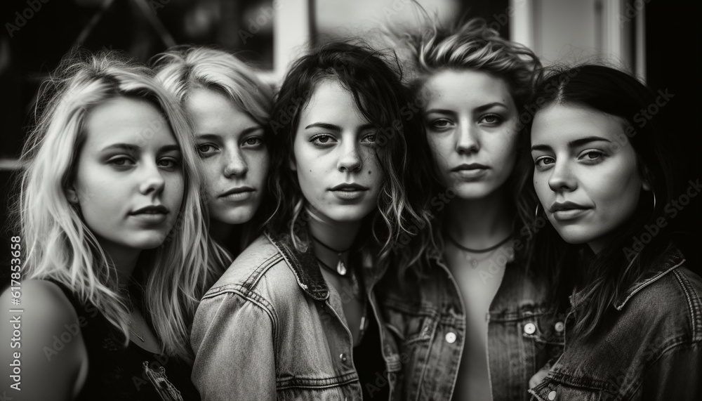 Obraz premium A group of young adult women smiling, looking at camera generated by AI