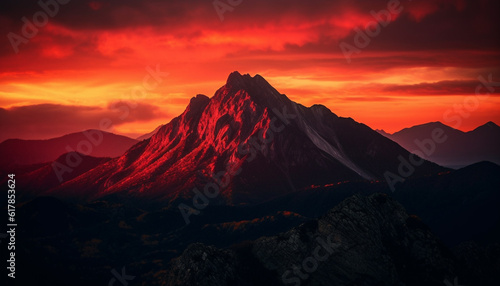 Majestic mountain range  tranquil sunset  panoramic beauty in nature generated by AI