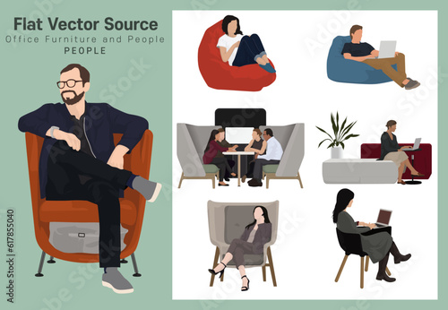Shared office startup staff's focus on interior chair Silhouette Vector Source