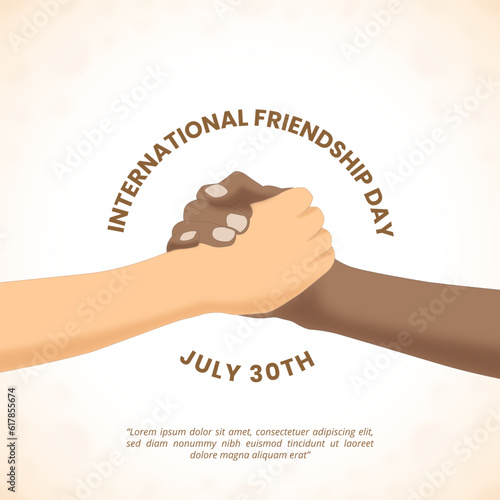 Square international friendship day background with shaking hands