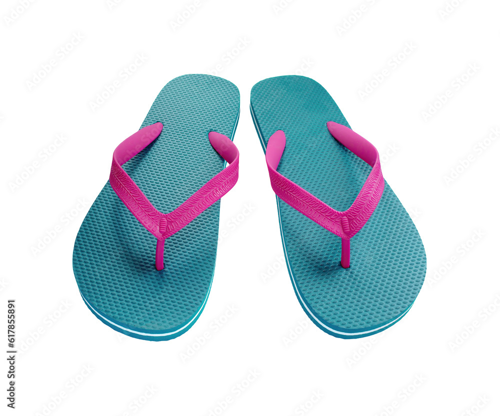 Blue and pink flipflops front view isolated png file Blue and pink flipflops front view isolated png file