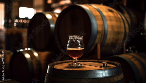 Wooden kegs and barrels store liquid in wineries and distilleries generated by AI