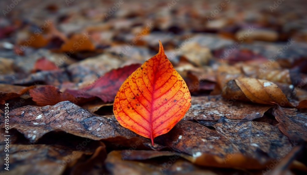 Vibrant autumn foliage on wet forest floor, close up beauty in nature generated by AI Vibrant autumn foliage on wet forest floor, close up beauty in nature generated by AI