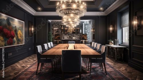 A dining room that feels both glamorous and private. Generative AI