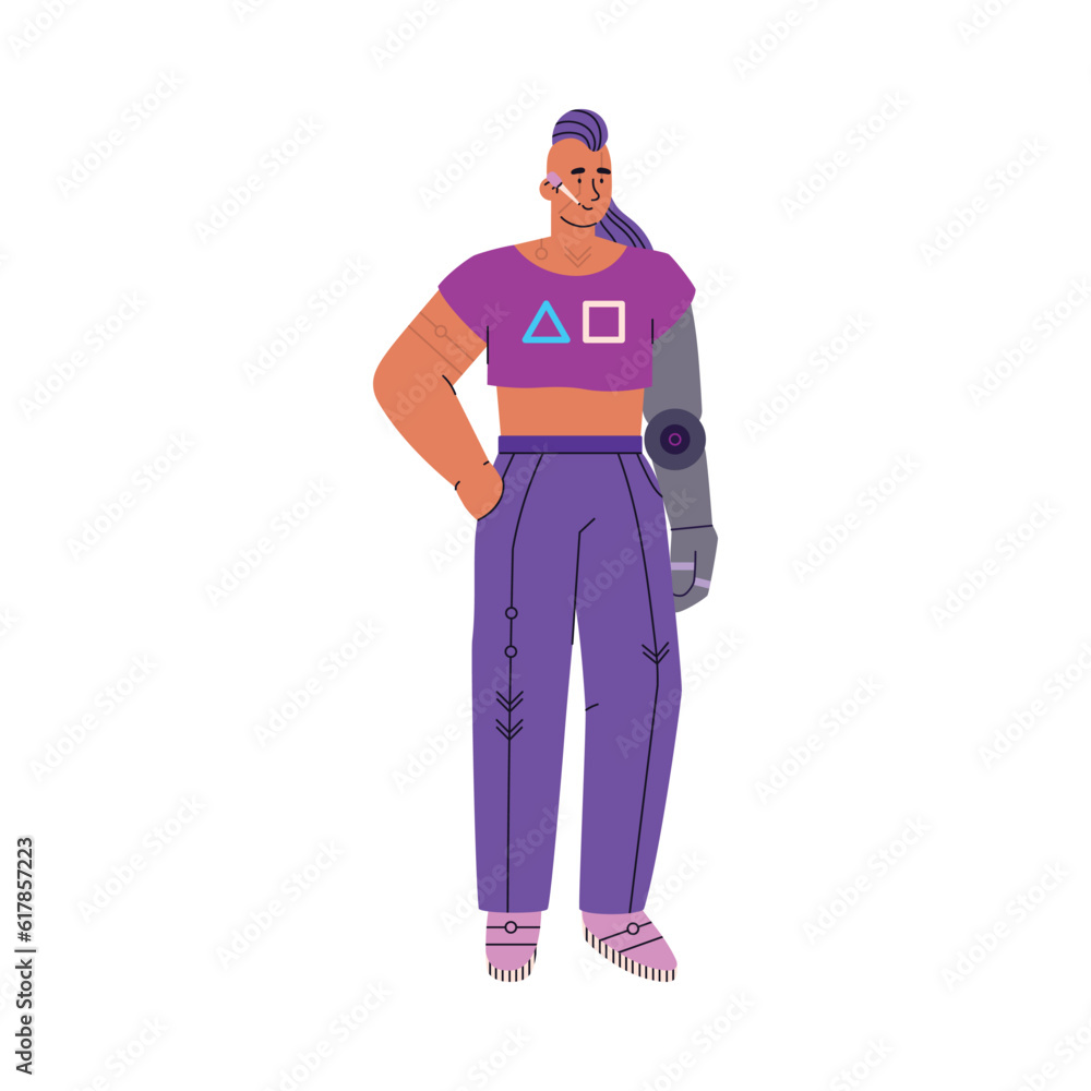 Cyberpunk male character in fancy clothes, flat vector illustration isolated. Cyberpunk male character in fancy clothes, flat vector illustration isolated.