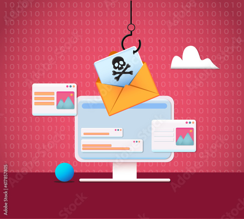 3D Phishing email, cyber criminals, hackers, phishing email to steal personal data, hacked laptop, malware, infected email	 photo