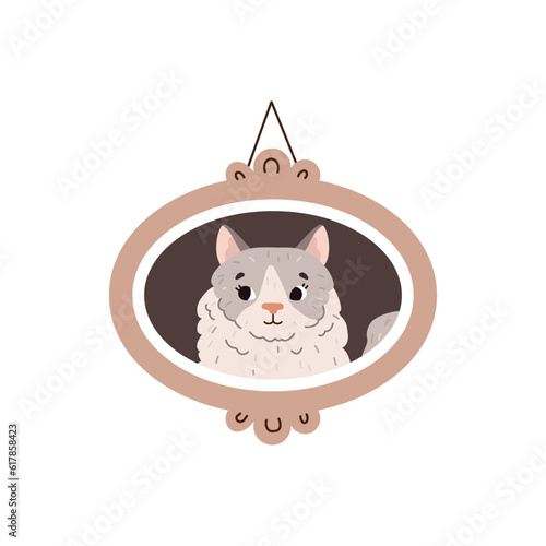 Picture or photo portrait of adorable cute cat flat vector illustration isolated.