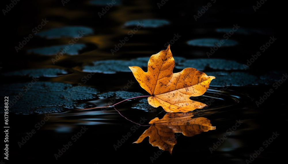Vibrant autumn maple tree reflects on tranquil pond water surface generated by AI Vibrant autumn maple tree reflects on tranquil pond water surface generated by AI