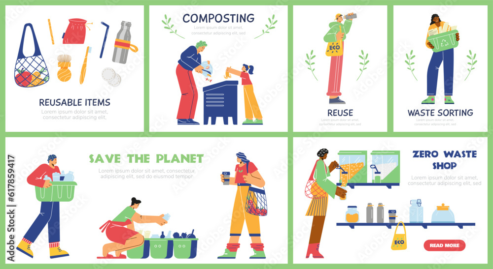Set of different banners about zero waste flat style, vector illustration Set of different banners about zero waste flat style, vector illustration