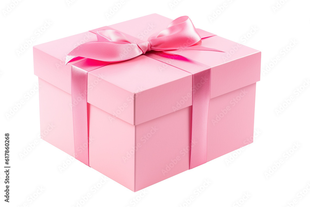 Obraz premium Pink gift box with ribbon on transparent background. 