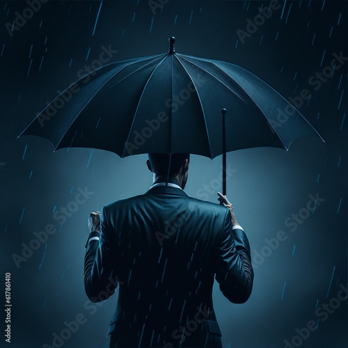 Market turbulence and financial crisis security concept as volatile stock market with price volatility as a businessman holding an umbrella as a business symbol for wealth management