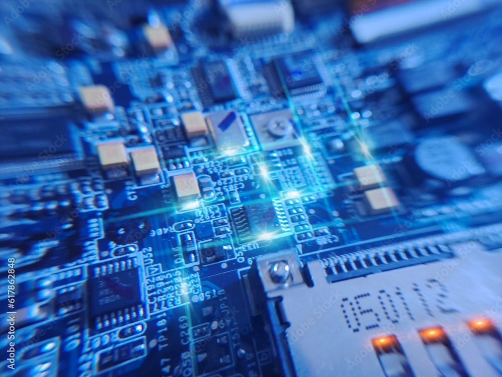 The macro photography of printed circuit board PCB. High technology theme wallpaper The macro photography of printed circuit board PCB. High technology theme wallpaper