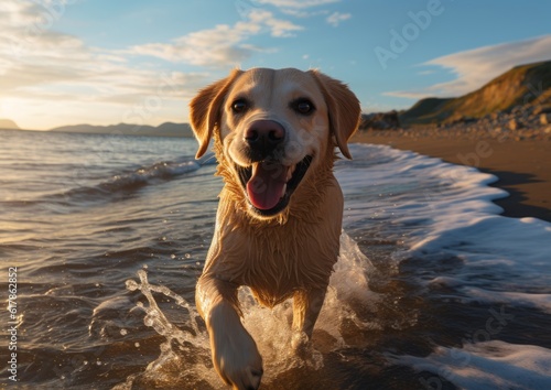 dog running on the beach, AI generative