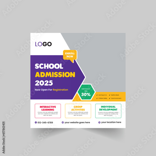 Back to school admission promotion social media post banner template. social media ad design