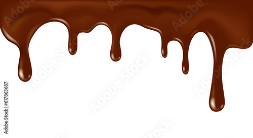 Fotografie, Obraz Delicious flowing melted chocolate border illustration with transparent backgrou
