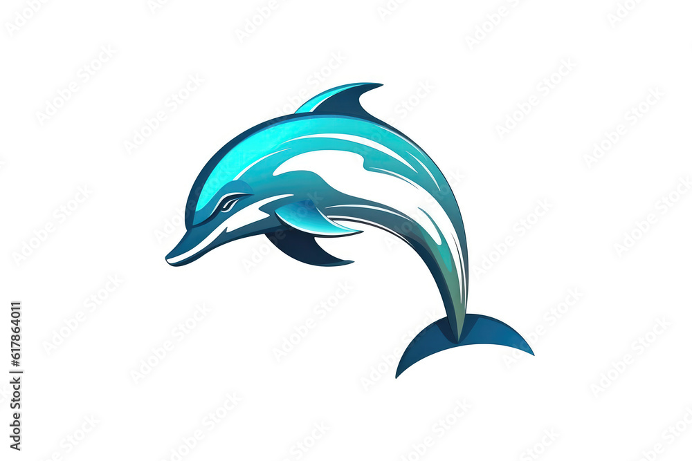 Naklejka premium Dolphin, Minimalist Style, White Background Cartoonish, Flat Illustration. Logo. Generative AI