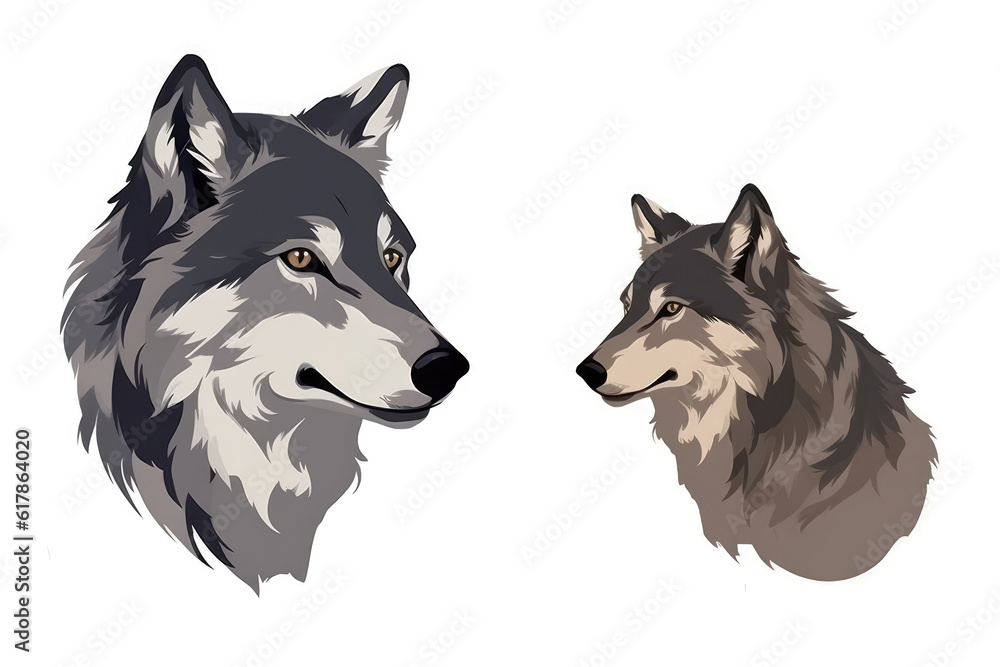 Fototapeta premium Gray Wolf, Minimalist Style, White Background Cartoonish, Flat Illustration.. Generative AI