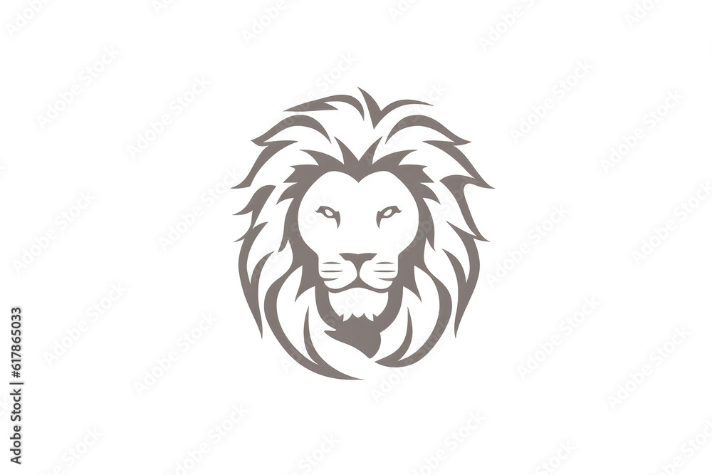 Lion, Minimalist Style, White Background Cartoonish, Flat Illustration. Logo. Generative AI