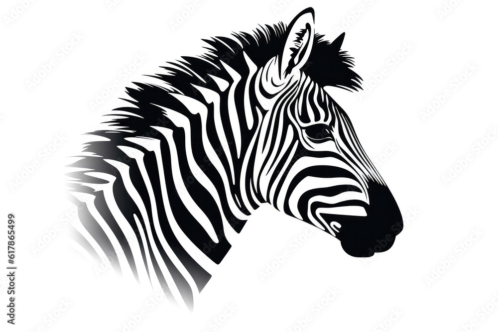 Zebra, Minimalist Style, White Background Cartoonish, Flat Illustration. Logo. Generative AI