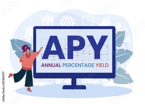 APY - Annual Percentage Yield acronym. business concept background. vector illustration  with keywords and icons. lettering illustration with icons for web banner, flyer, landing page