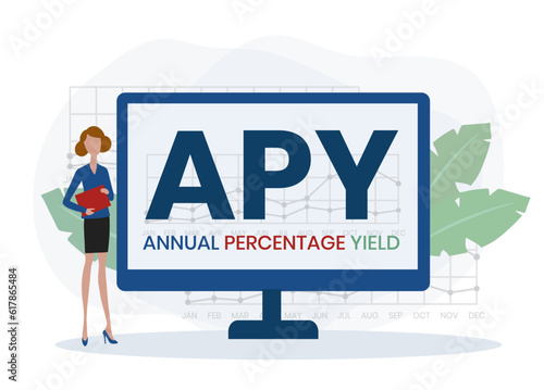 APY - Annual Percentage Yield acronym. business concept background. vector illustration  with keywords and icons. lettering illustration with icons for web banner, flyer, landing page