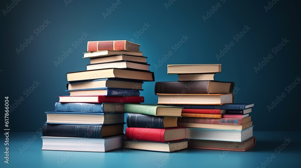 ai generated illustration stack of books against blue background ai generated illustration stack of books against blue background