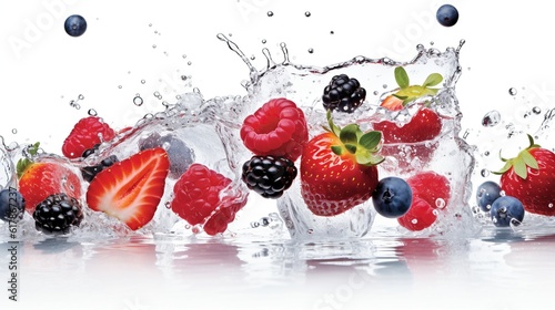 frozen fruits in a transparent ice cube - Generative AI technology