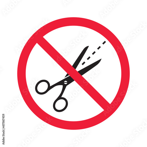 Forbidden Prohibited Warning, caution, attention, restriction label danger. Do not use Scissors vector icon. Haircutter flat sign design. No Scissors symbol pictogram. UX UI icon