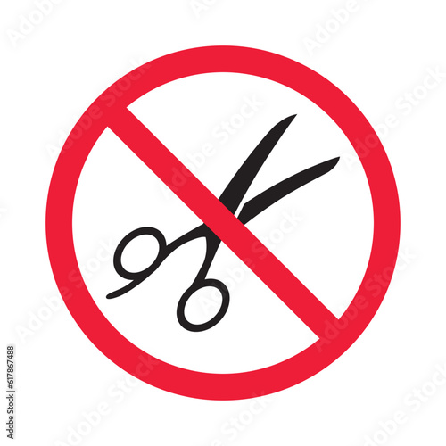Forbidden Prohibited Warning, caution, attention, restriction label danger. Do not use Scissors vector icon. Haircutter flat sign design. No Scissors symbol pictogram. UX UI icon