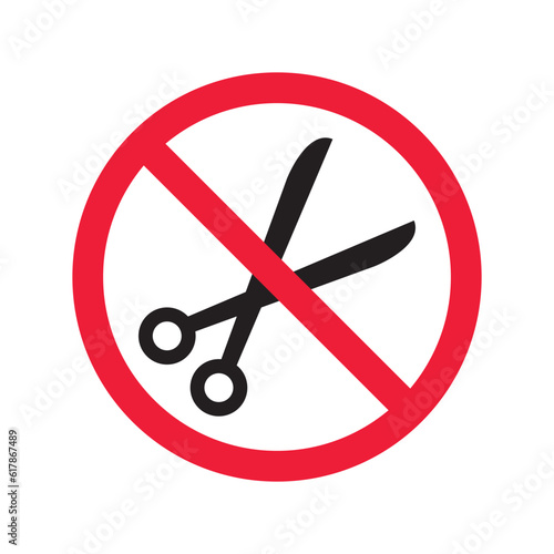 Forbidden Prohibited Warning, caution, attention, restriction label danger. Do not use Scissors vector icon. Haircutter flat sign design. No Scissors symbol pictogram. UX UI icon