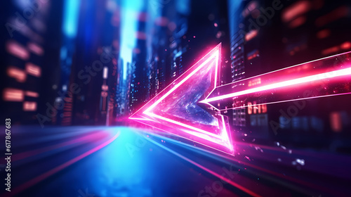 Neon Arrow in Motion, Abstract Visualization of Speed and Technology with Pink and Blue Glow, generative ai. © Phanida