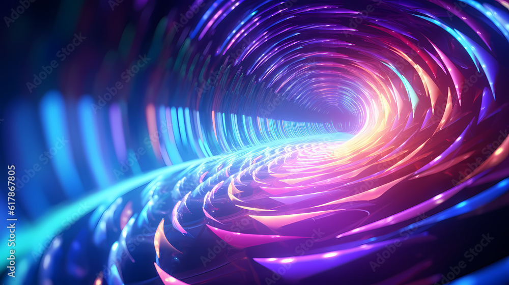 Spectrum Show, Vibrant Neon Beams Illuminate Abstract Geometry in Cosmic Stage Room, generative ai. Spectrum Show, Vibrant Neon Beams Illuminate Abstract Geometry in Cosmic Stage Room, generative ai.