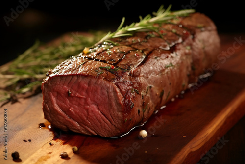 raw beef steak on wooden board