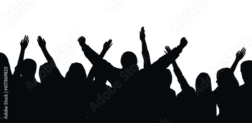 Black silhouette of cheering crowd isolated on transparent background - festival, sport, party