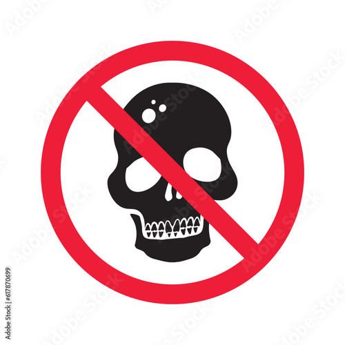 Forbidden skull icon. No cranium vector sign. Prohibited Warning restriction. No braincase caution icon. Skull attention symbol pictogram. UX UI scull icon
