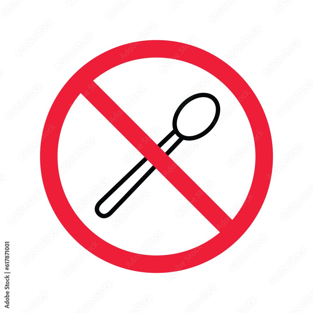 Forbidden spoon vector icon. Prohibited Warning, caution, attention, restriction label, ban, danger. No spoon flat sign design. Do not use spoon symbol pictogram Forbidden spoon vector icon. Prohibited Warning, caution, attention, restriction label, ban, danger. No spoon flat sign design. Do not use spoon symbol pictogram