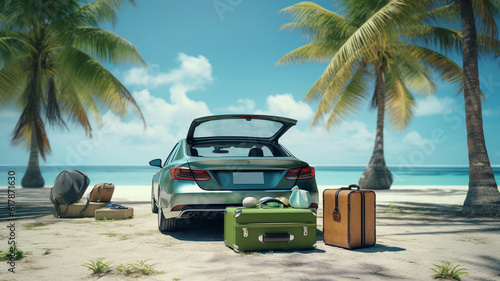 car with luggage ready for summer vacation