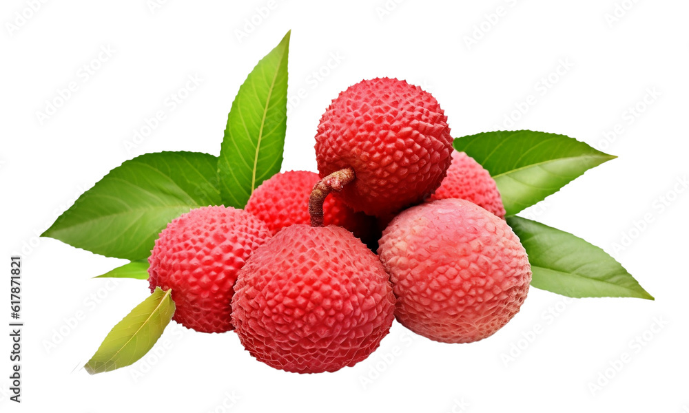 Lychee with leaf on a white background Lychee with leaf on a white background